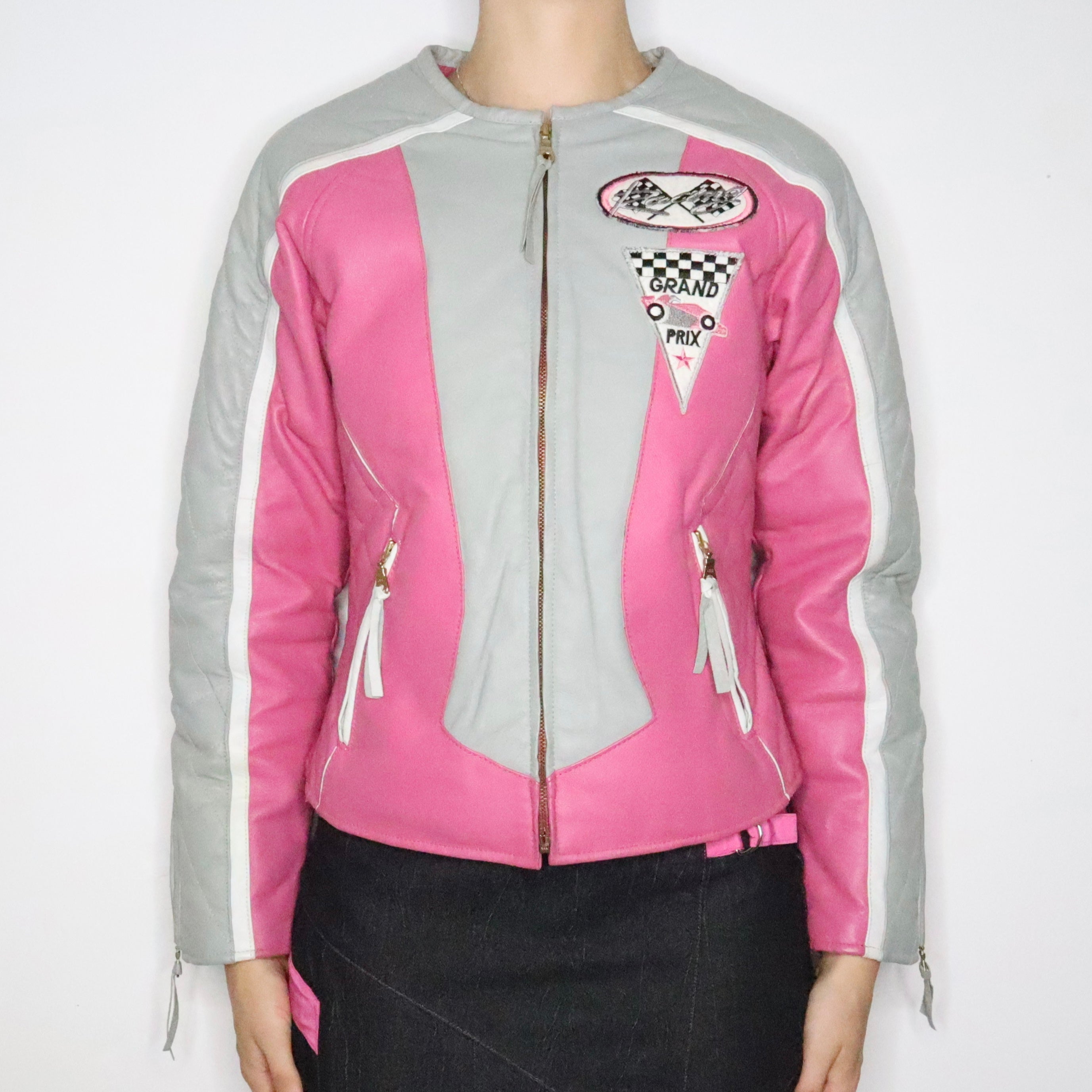 Pink Leather Racer Jacket (Small)