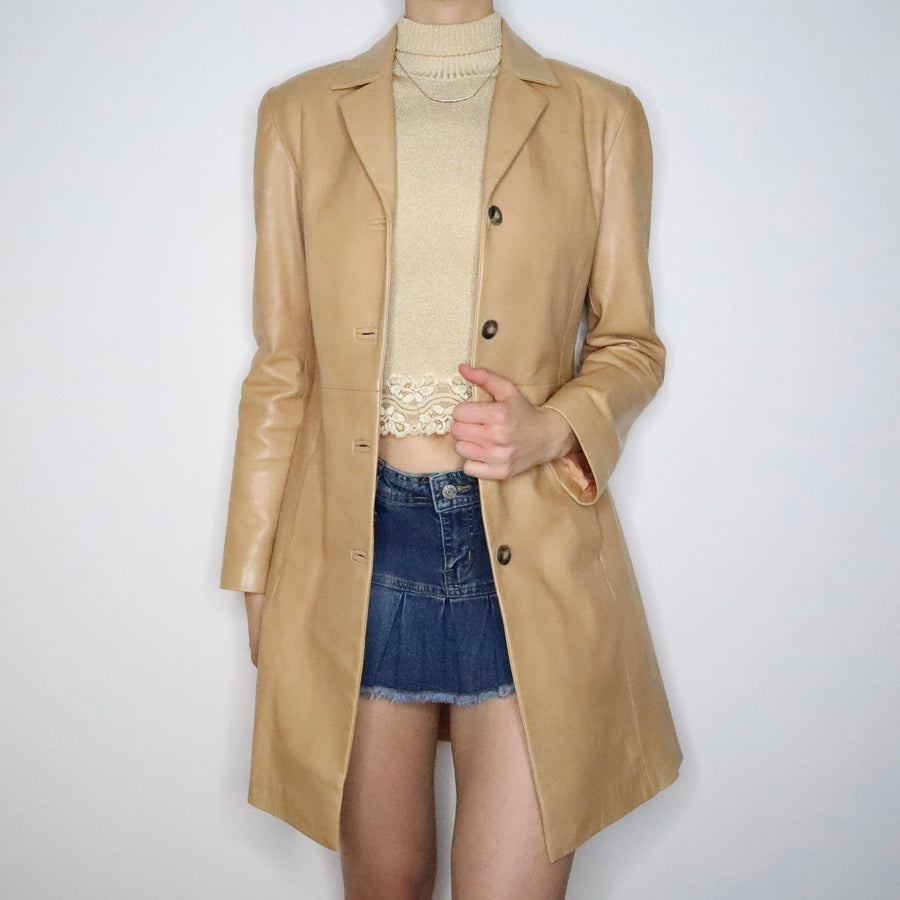 Long Tan Leather Jacket (Small)