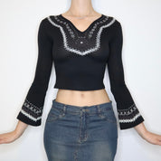 Black Boho Crop Top (XS) 