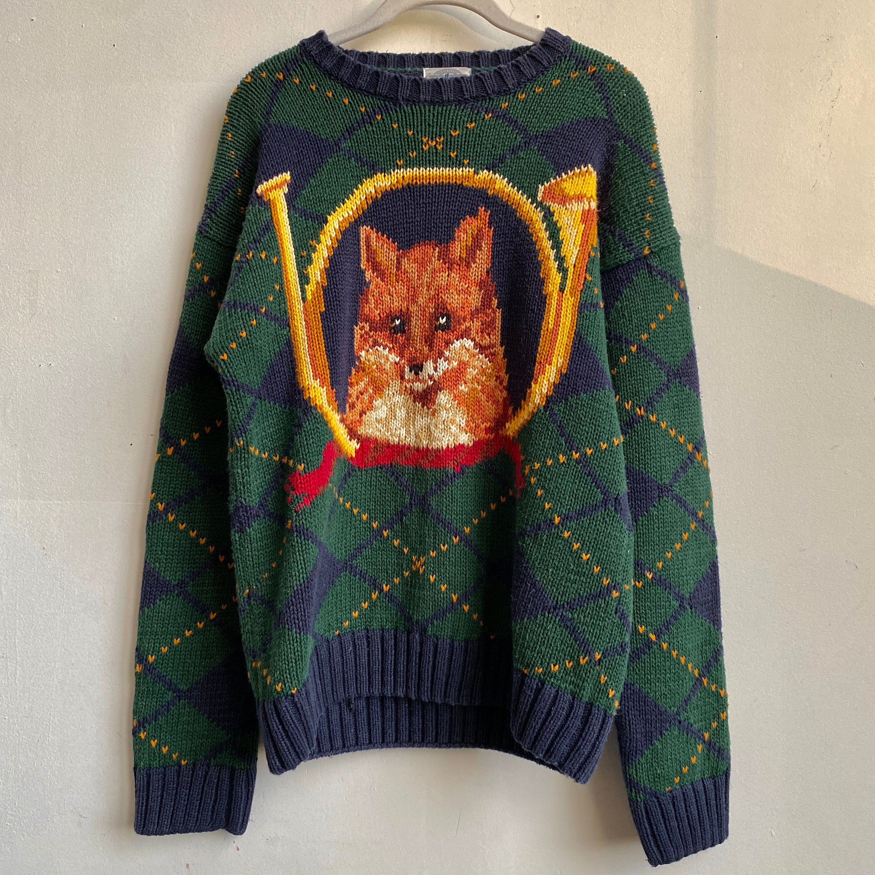 🦊 Vintage fox argyle sweater