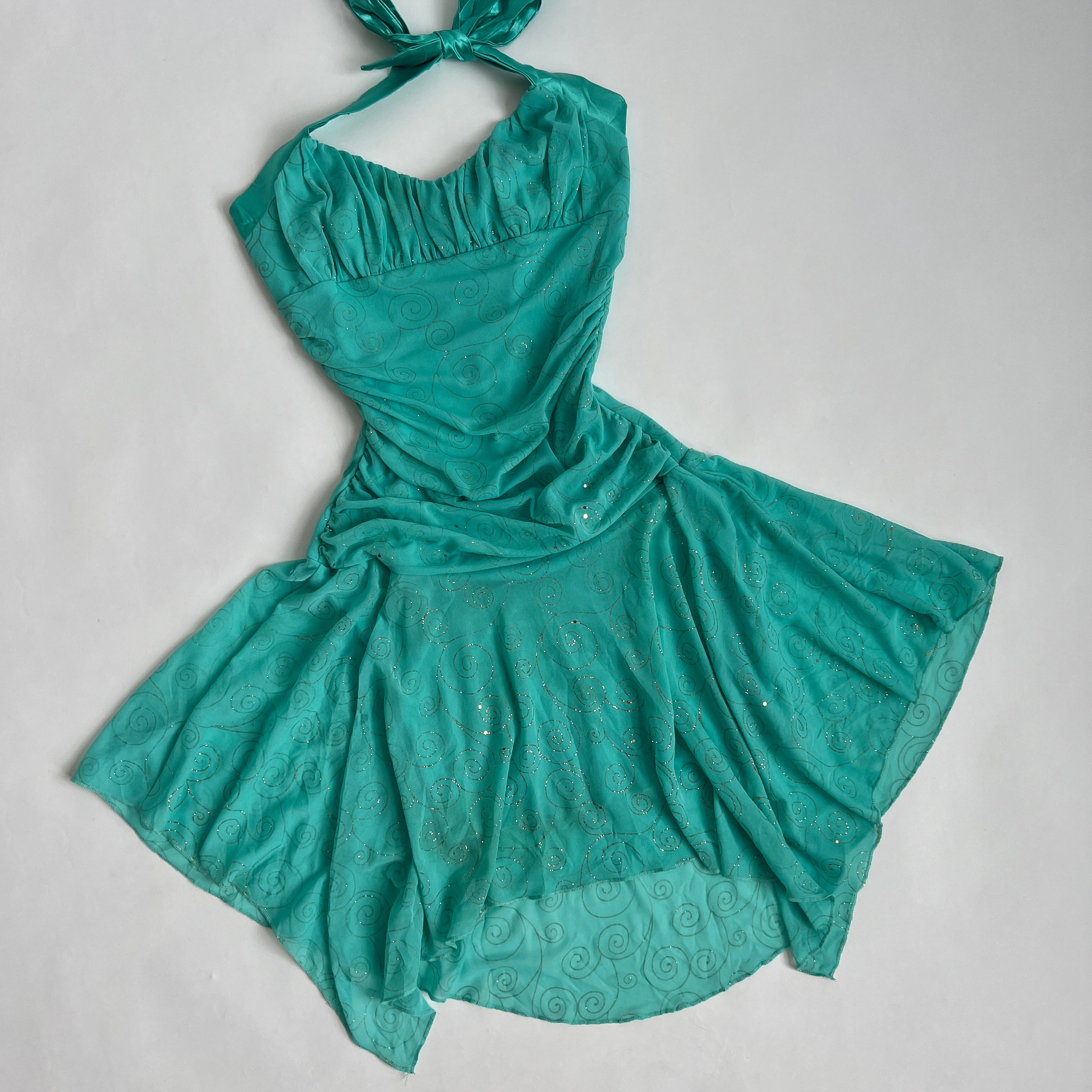 00s teal halter dress