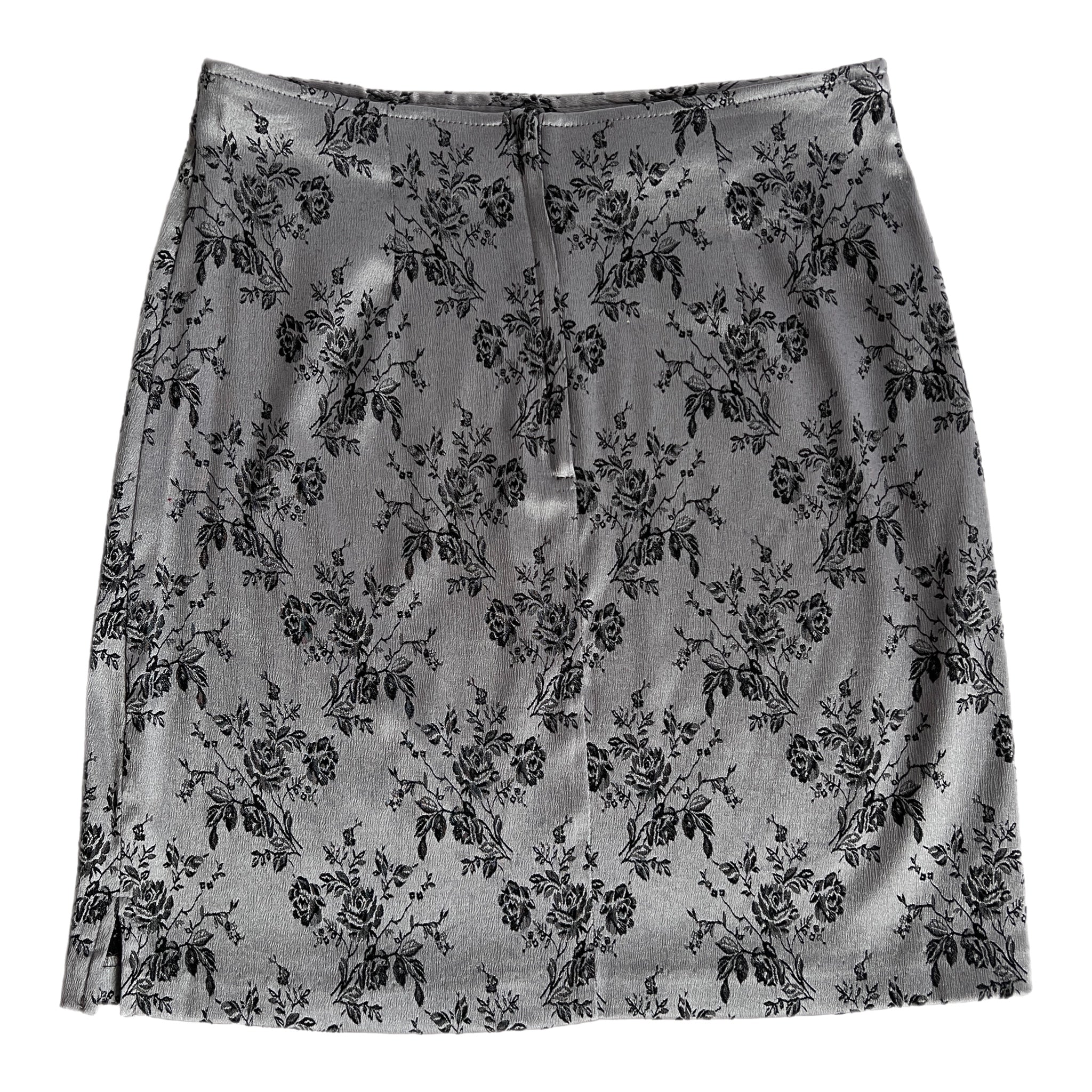 Y2K silver floral mini skirt