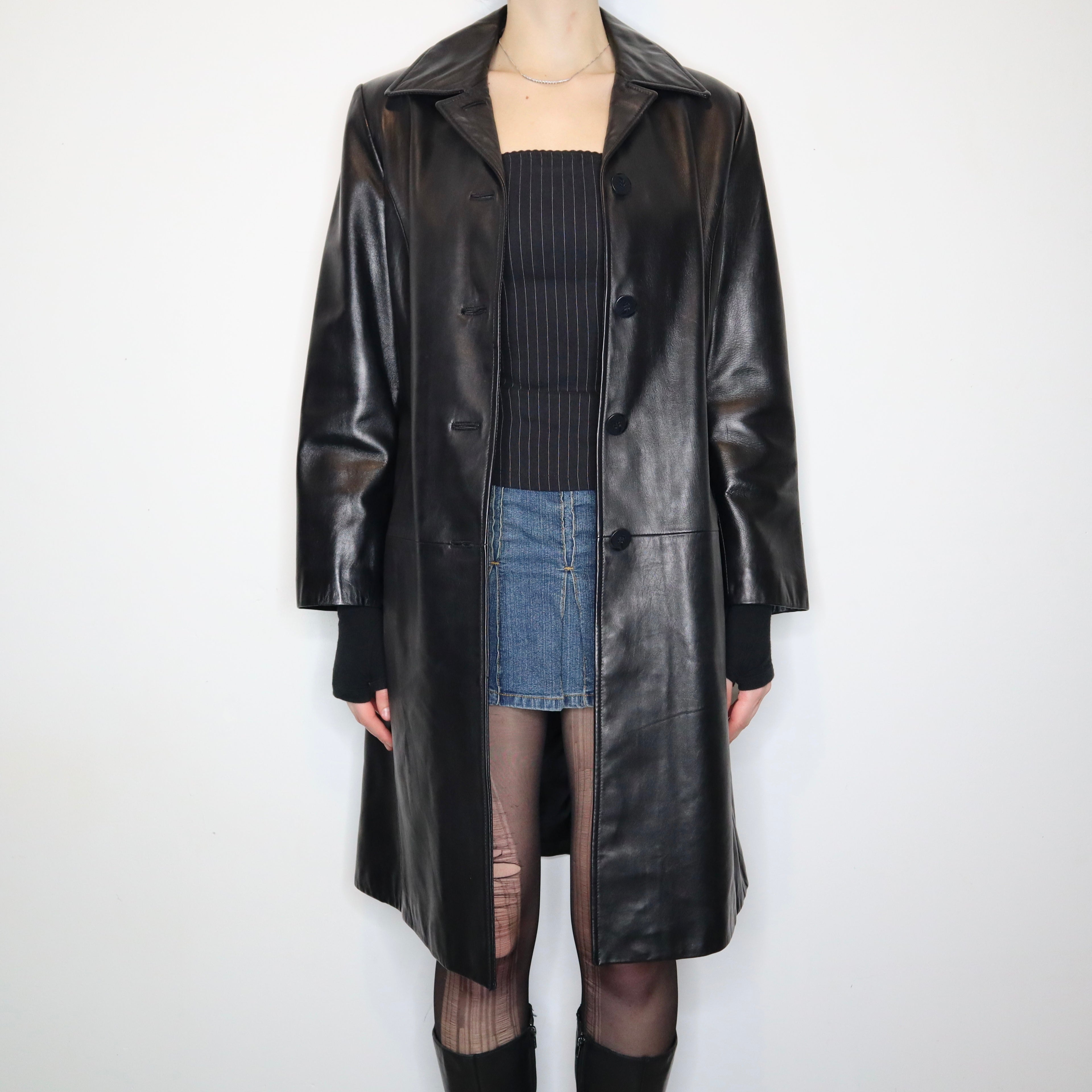 Long Black Leather Jacket (Medium)