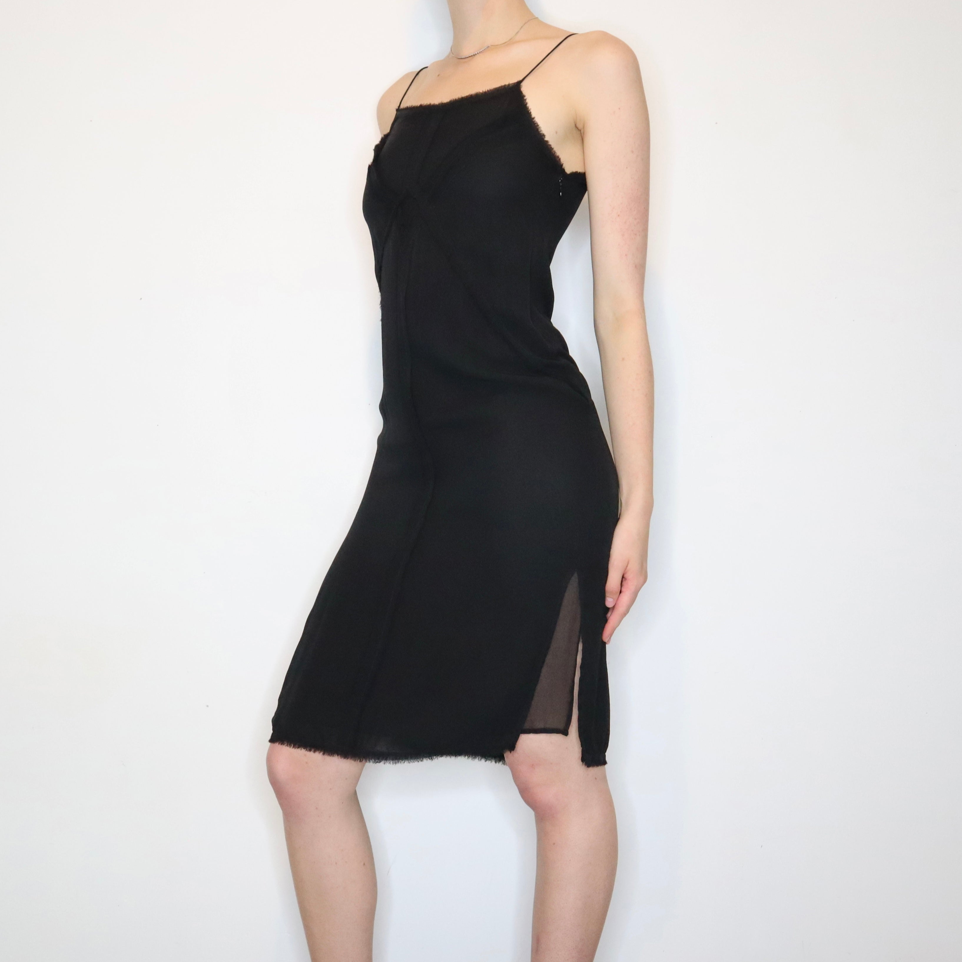 Black Silk Midi Dress (XS)