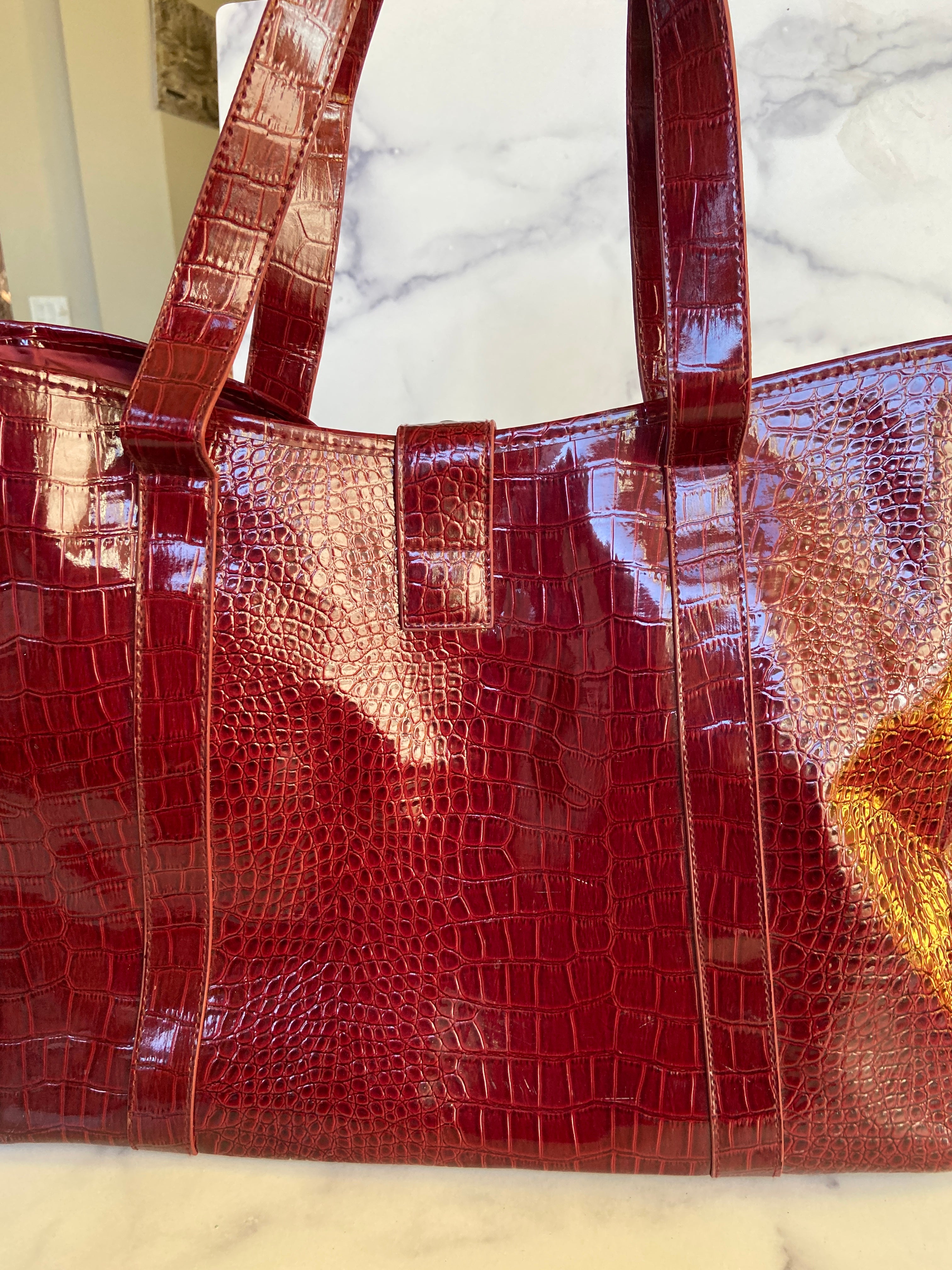 Big red leather tote