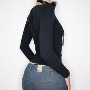 Black Long Sleeve Henley Top (XS) 