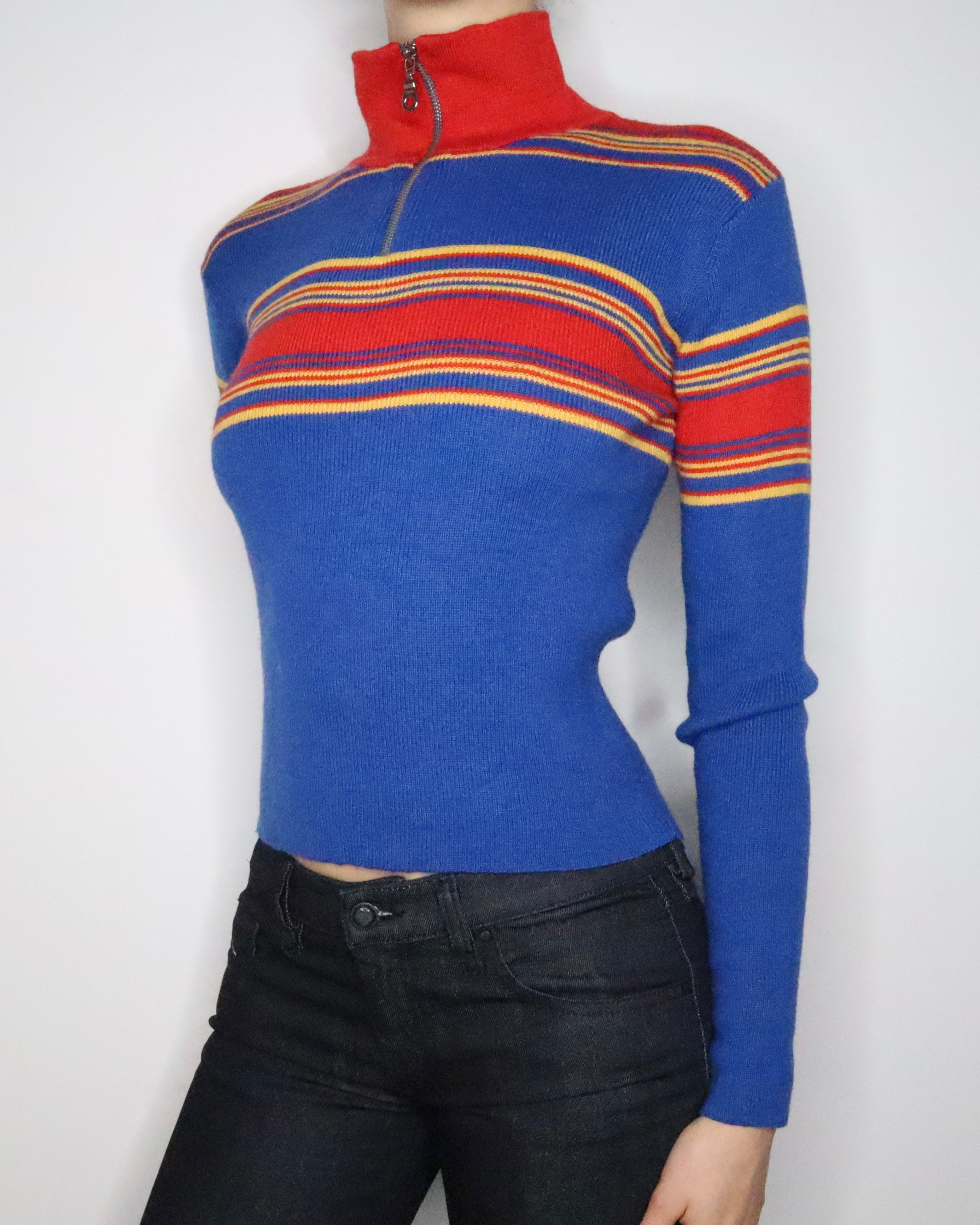 Quarter Zip Striped Sweater (Small) 