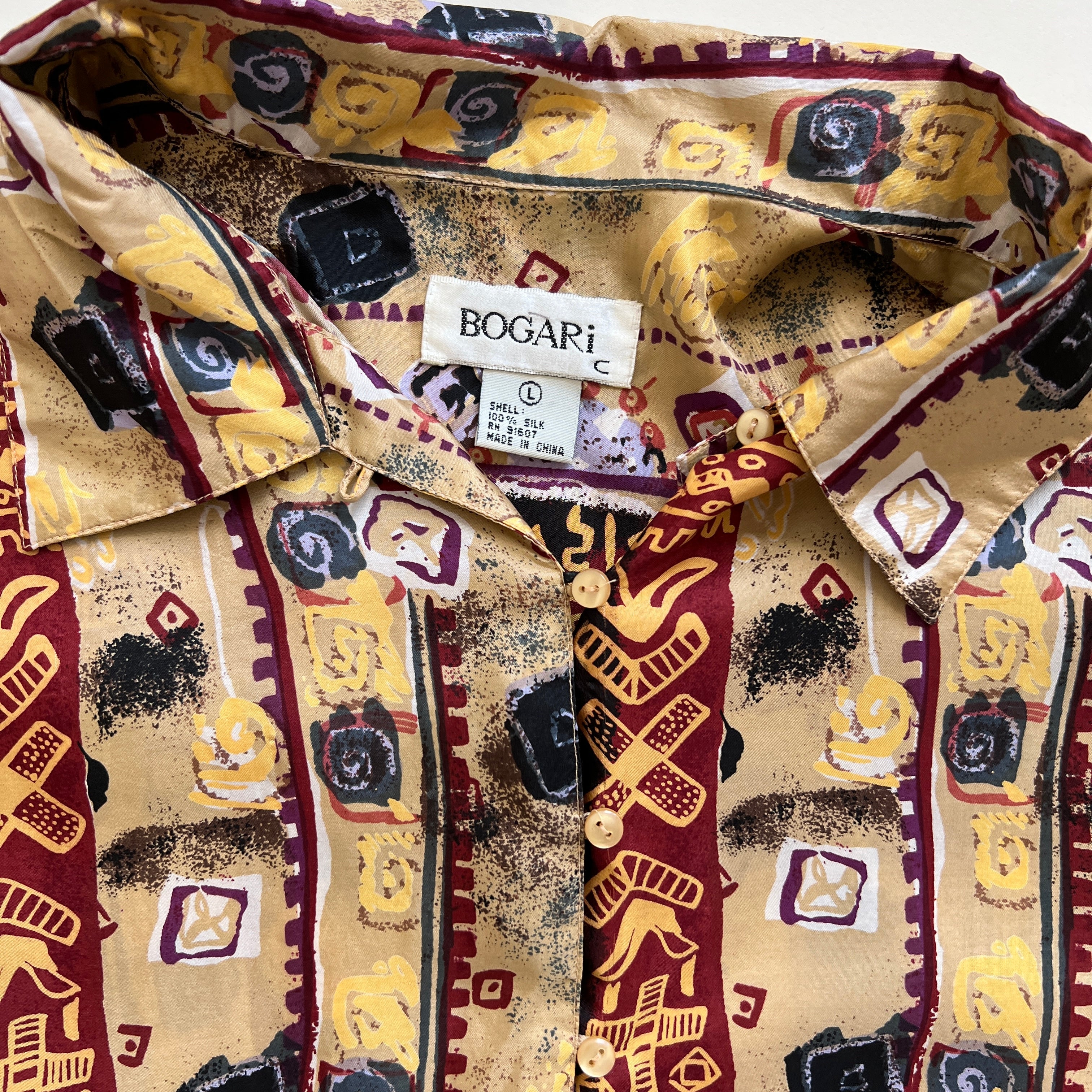 Vintage abstract silk button down