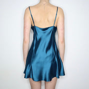 Teal Satin Slip Dress (Medium)