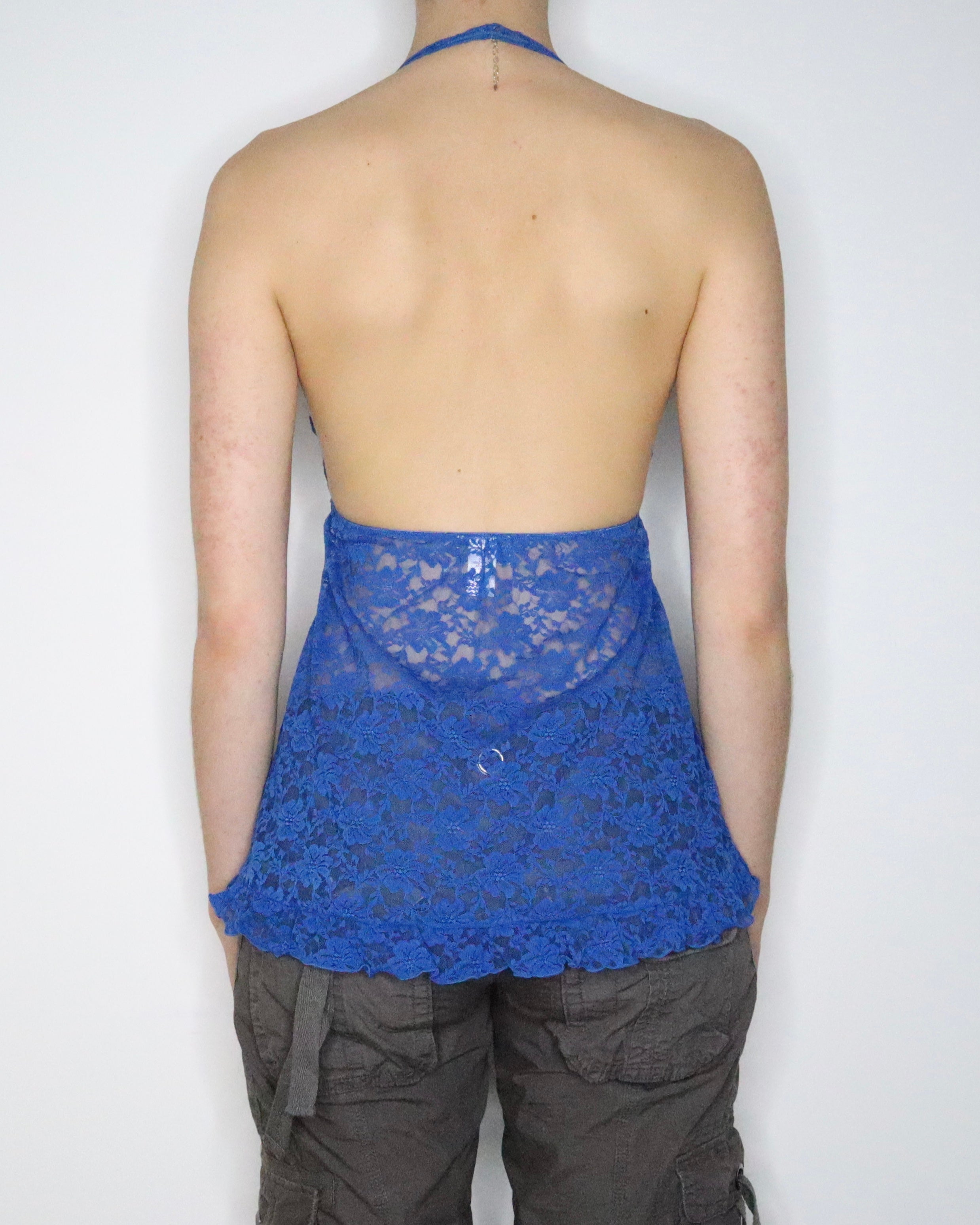 Blue Mesh Babydoll Halter Top (XS-S) 
