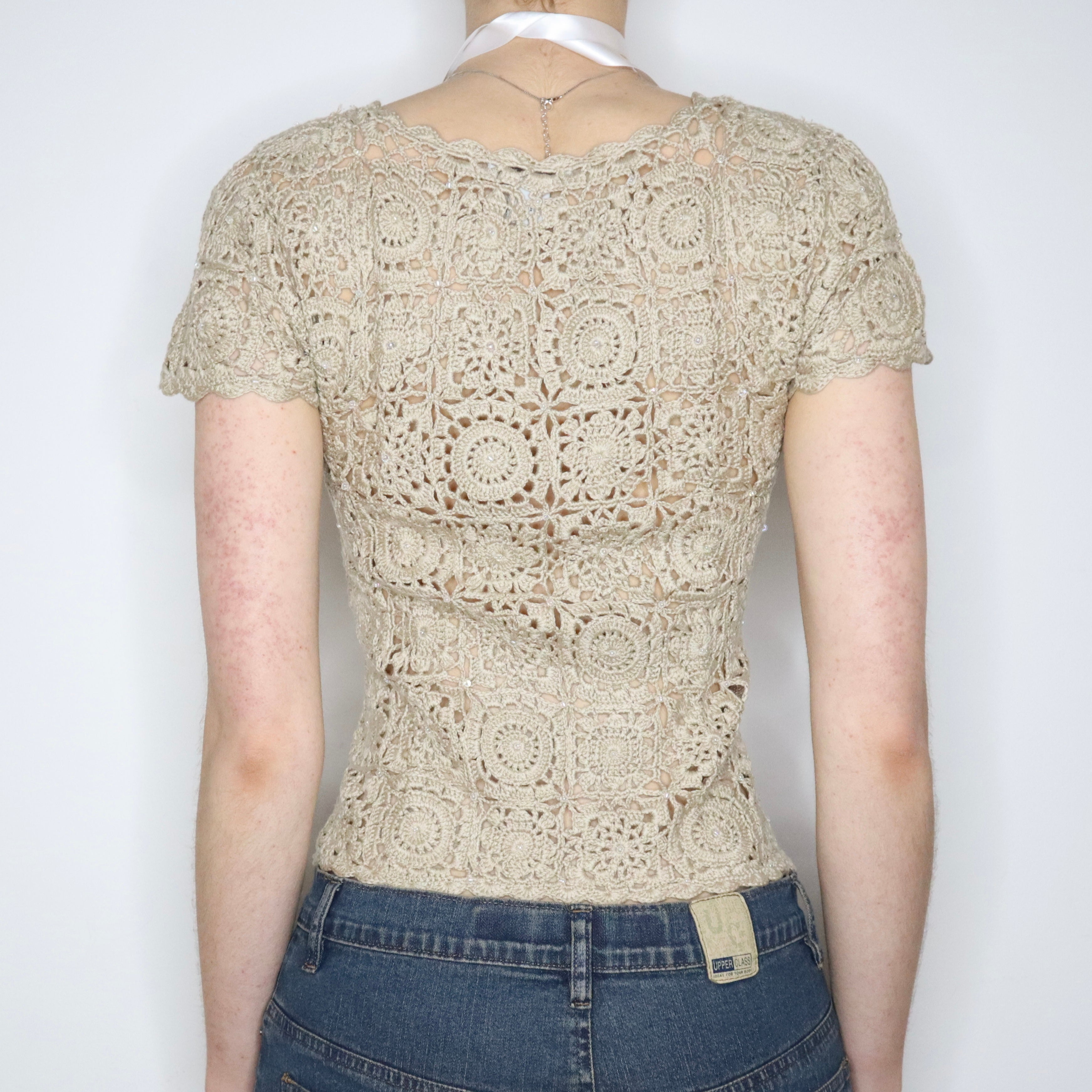 Beige Crochet Cardigan (XS-S) 