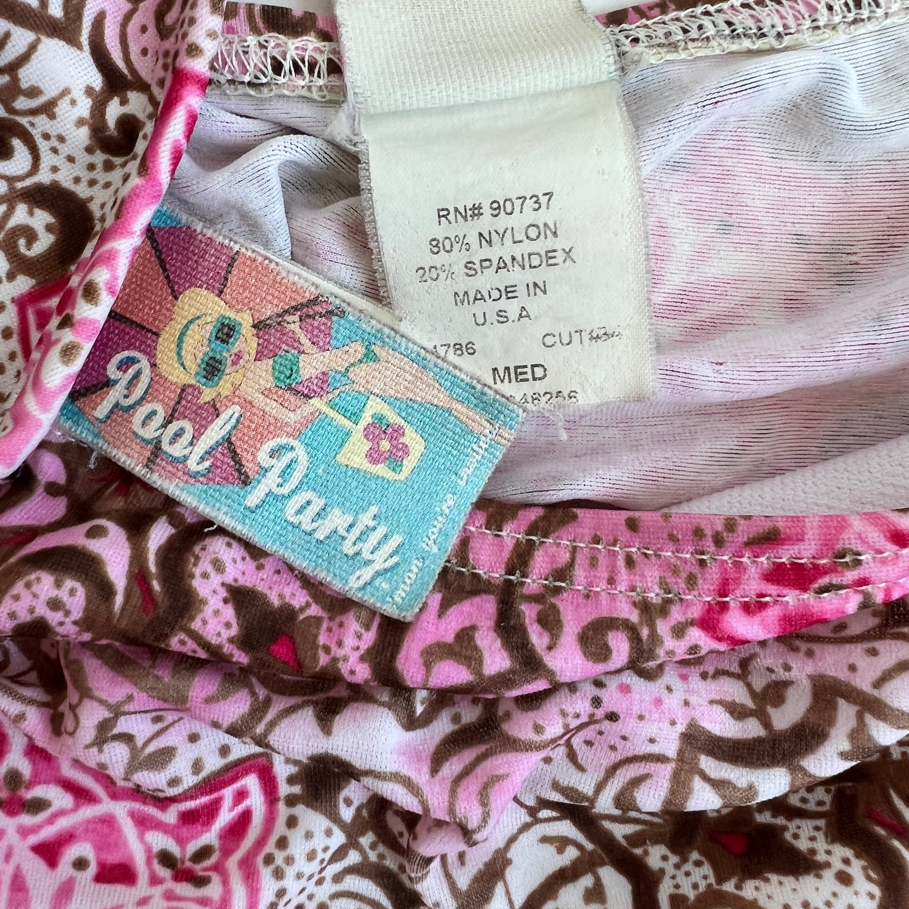 00s Pink brown print bikini