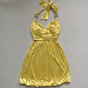 Y2k yellow satin bubble dress