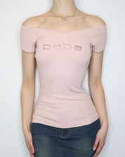 Bebe Light Pink Diamanté Top (S-M) 