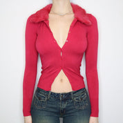 Pink Fur Collar Cardigan (XS)