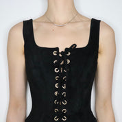 90s Black Suede Lace Up Corset (S)