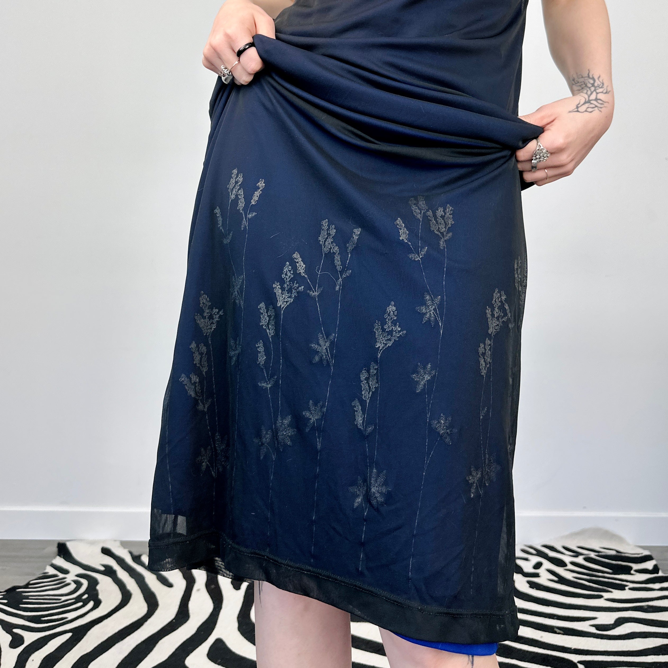 90s Navy Floral Maxi Dress (L)