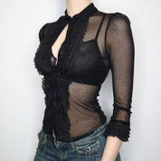 Black Mesh Ruffle Blouse (Small)
