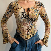 Y2K Textured bell sleeve crop