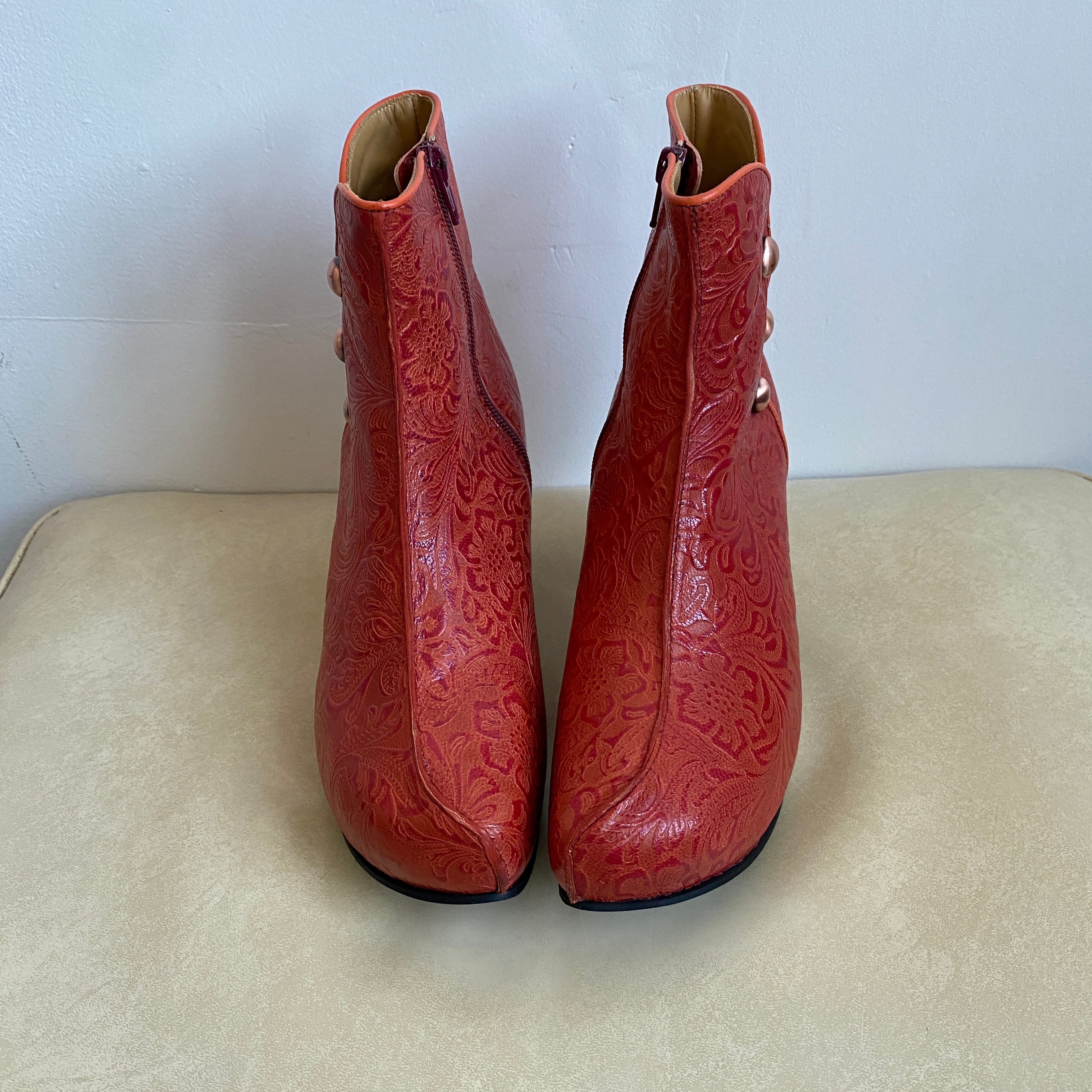 Burnt orange baroque platforms