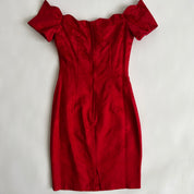 Vintage 80s red scallop bodycon dress (S)