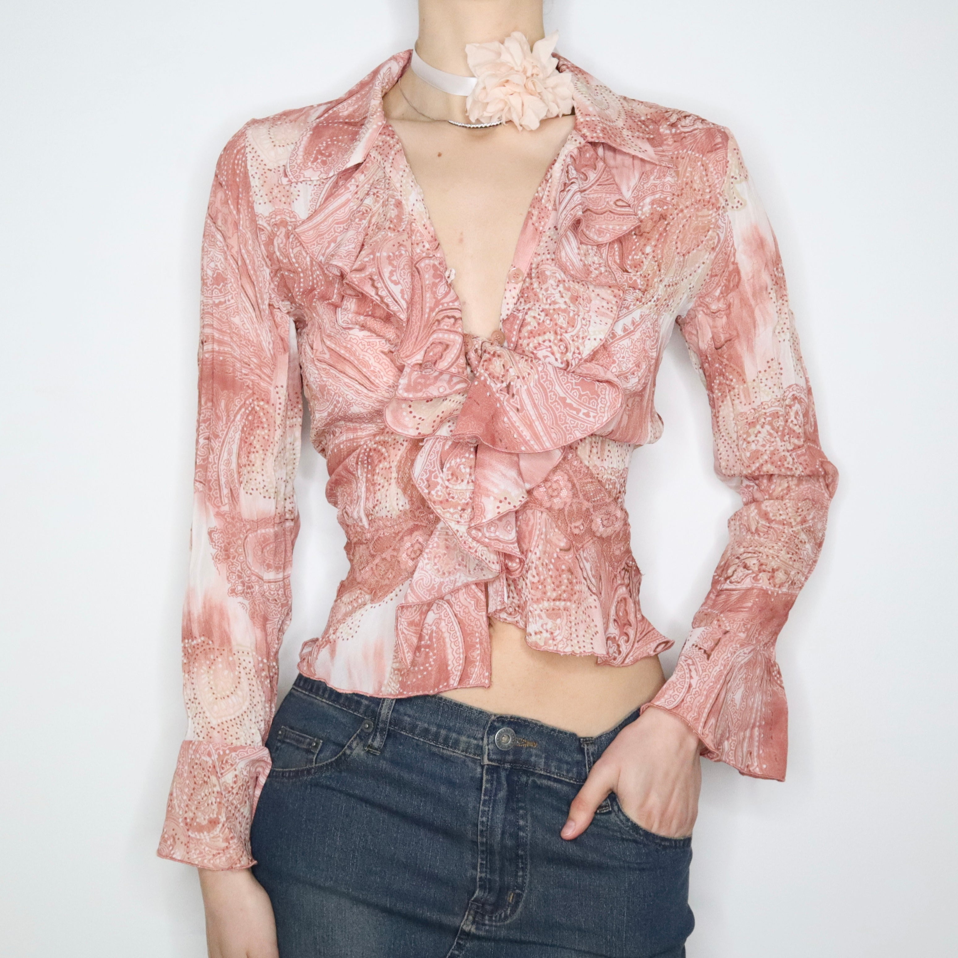 Pink Paisley Ruffle Blouse (S-M) 