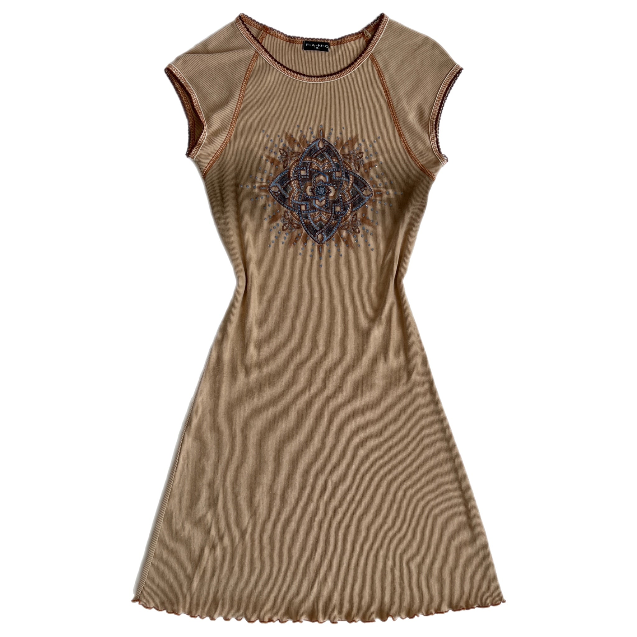 00s beige print mini dress