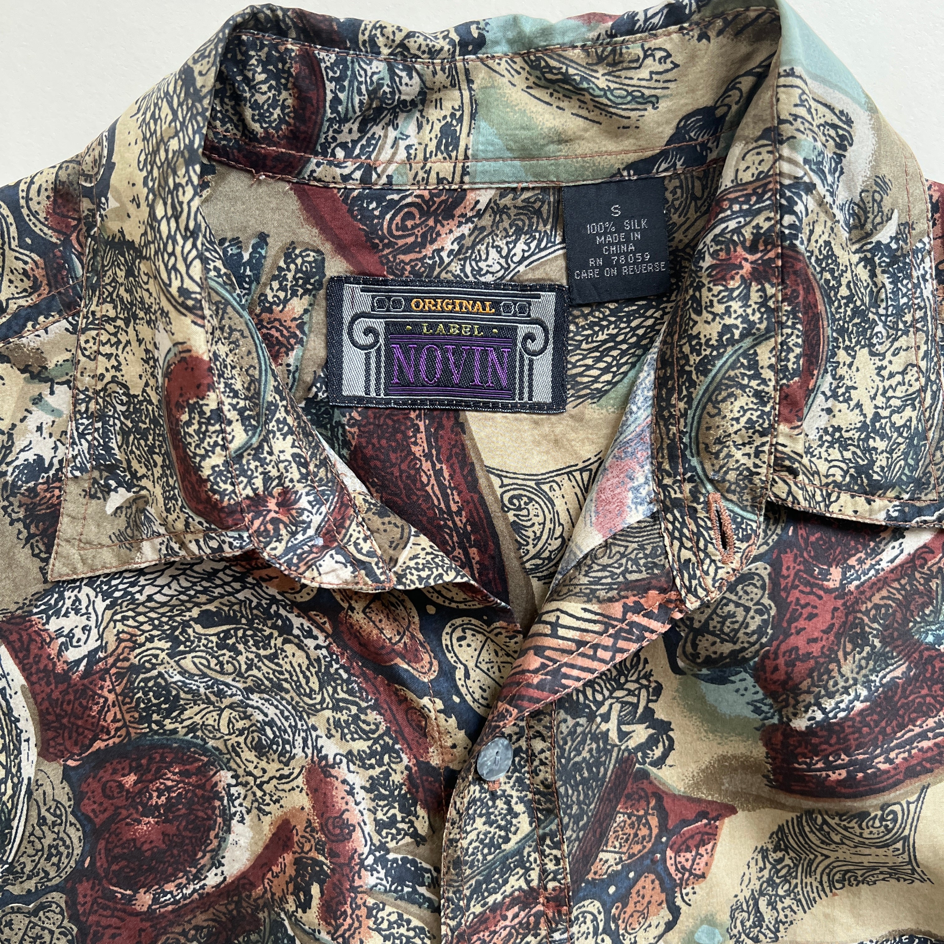 vintage abstract silk button up