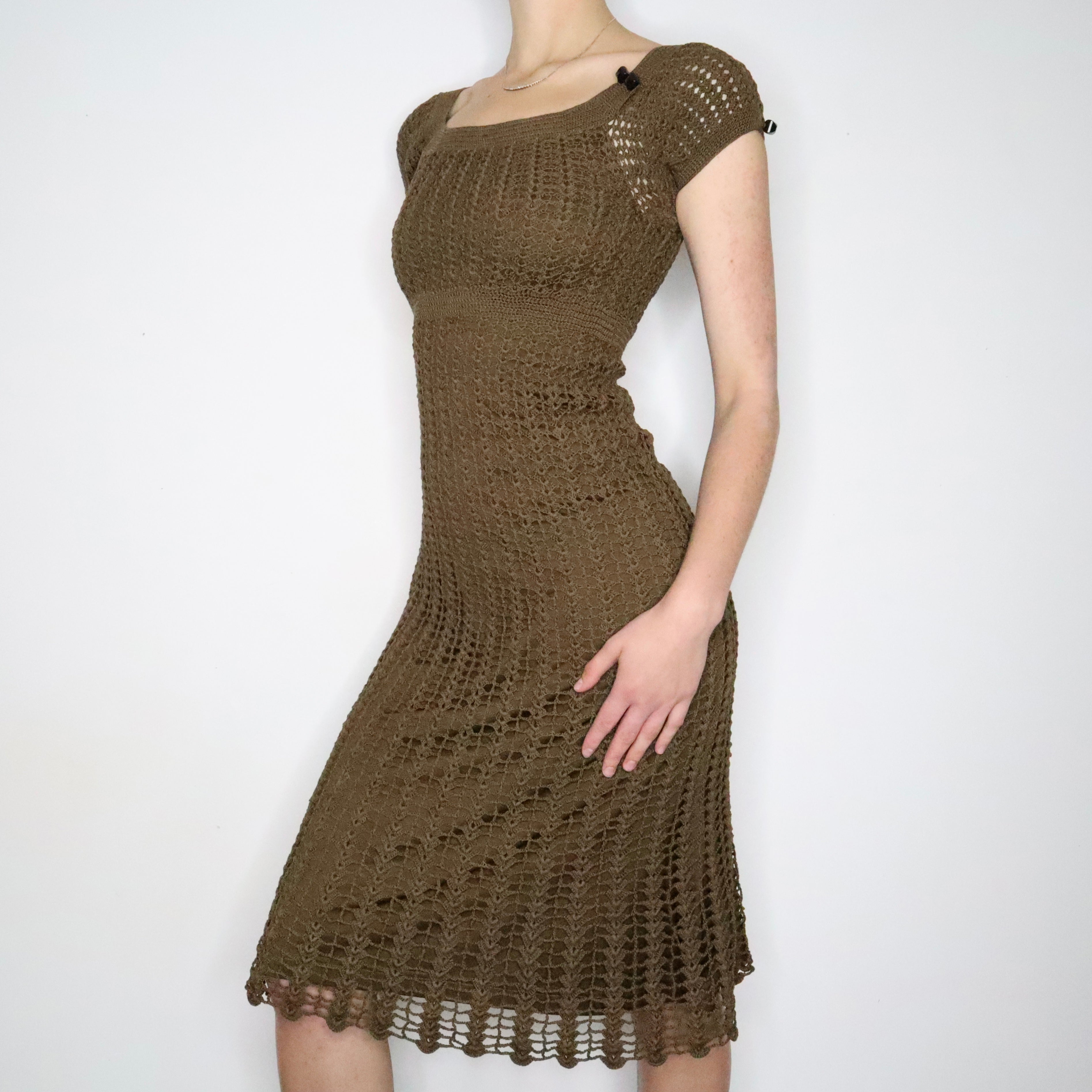Betsey Johnson Olive Green Crochet Dress (XS-S) – Holy Thrift