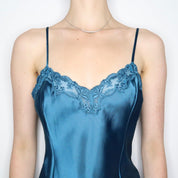 Teal Satin Slip Dress (Medium)