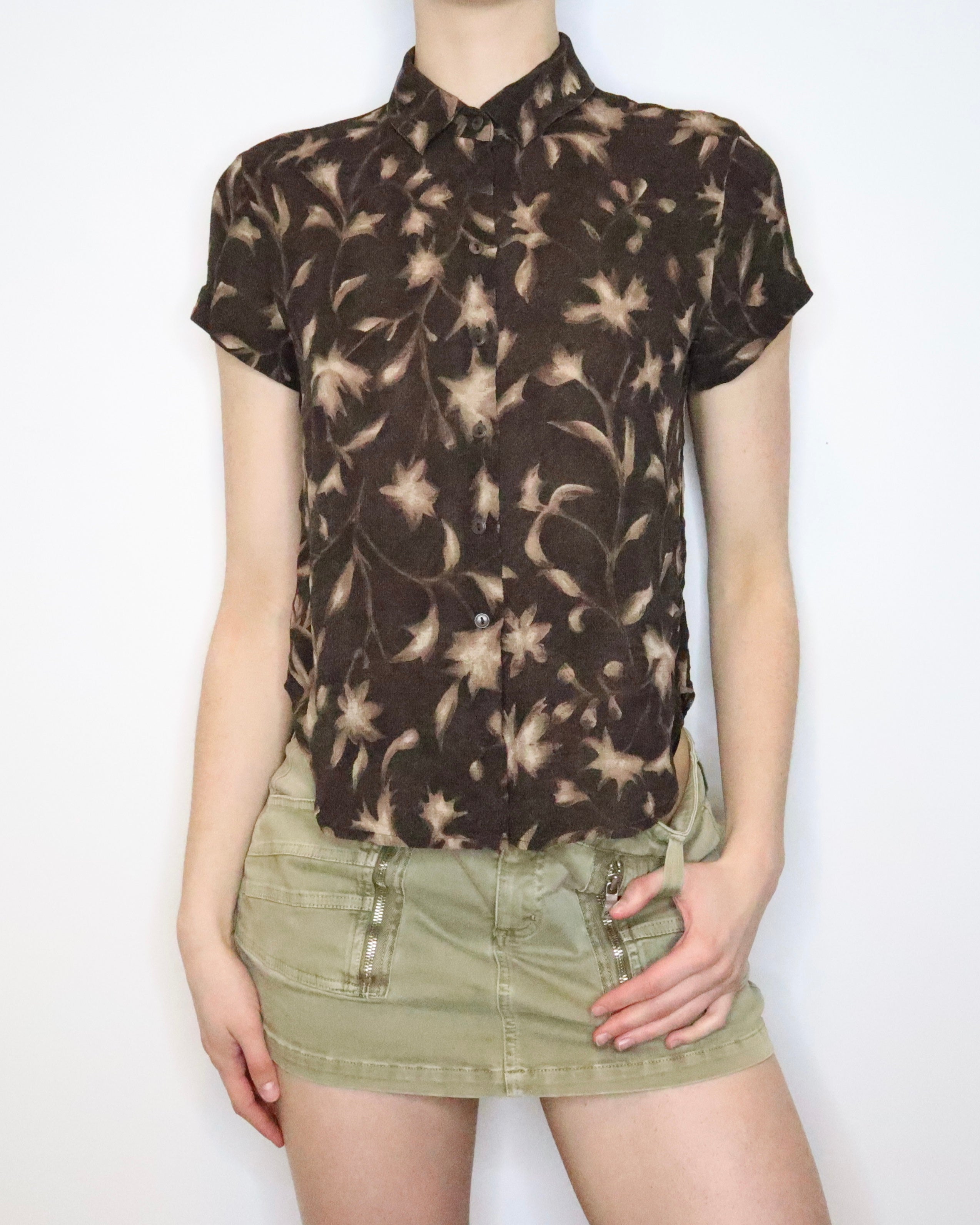 Brown Silk Button Up (Medium) 