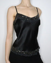 Black Beaded Silk Camisole (Medium) 