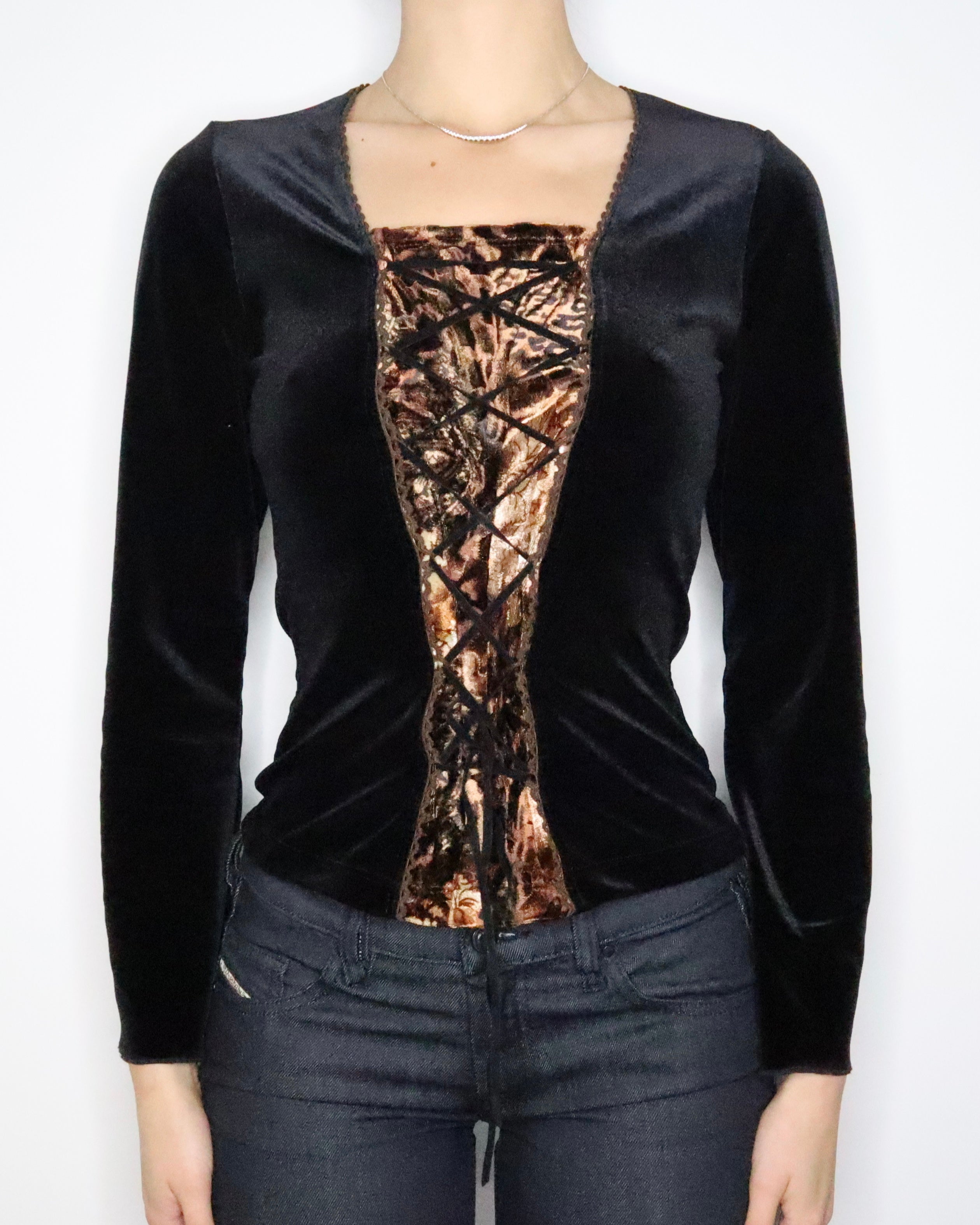 Black Velvet Lace Up Blouse (M-L) 