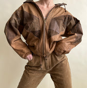 Patchwork suede bomber jacket