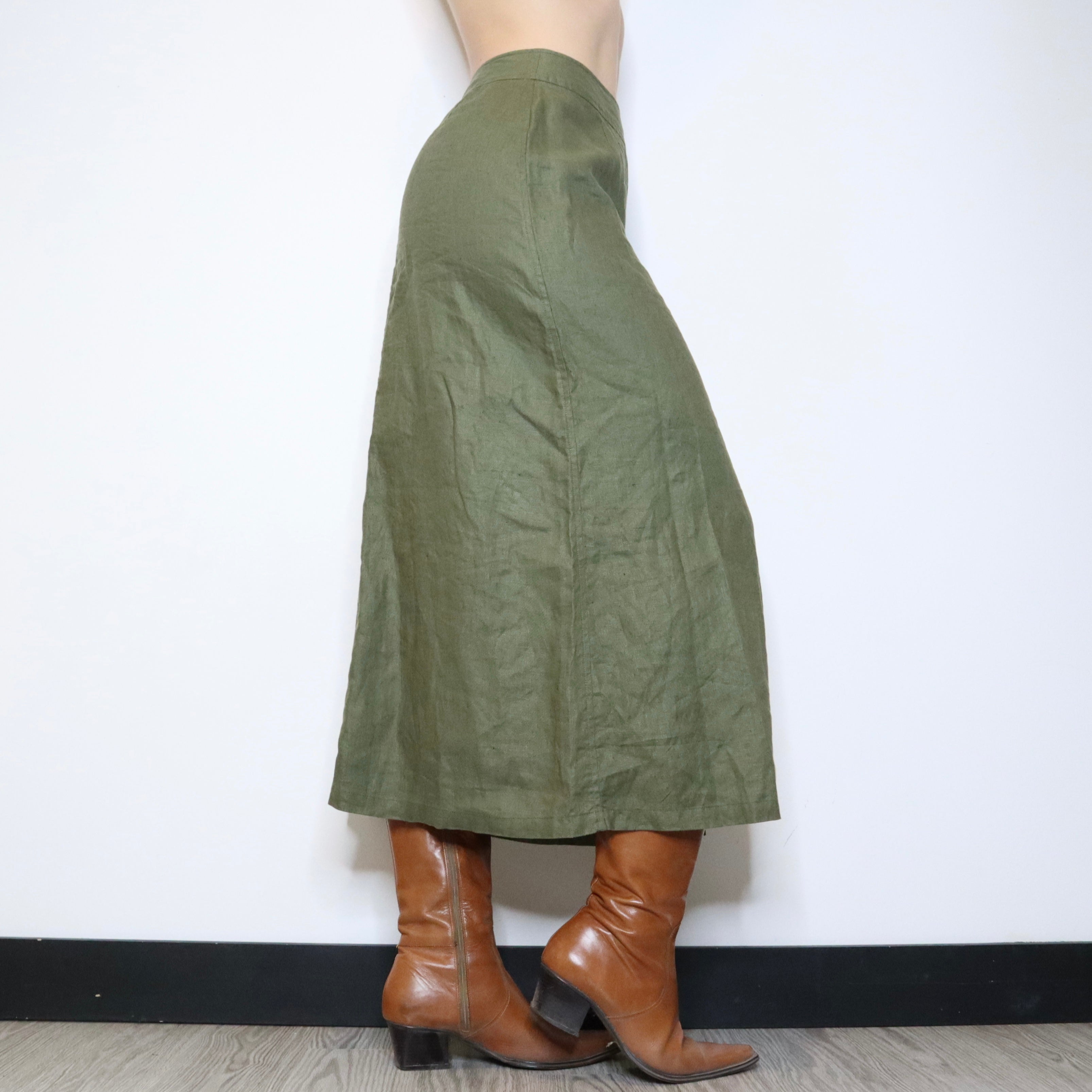 90s Green Linen Maxi Skirt (S)