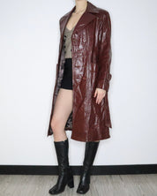 Burgundy Leather Trench Coat (M-L) 