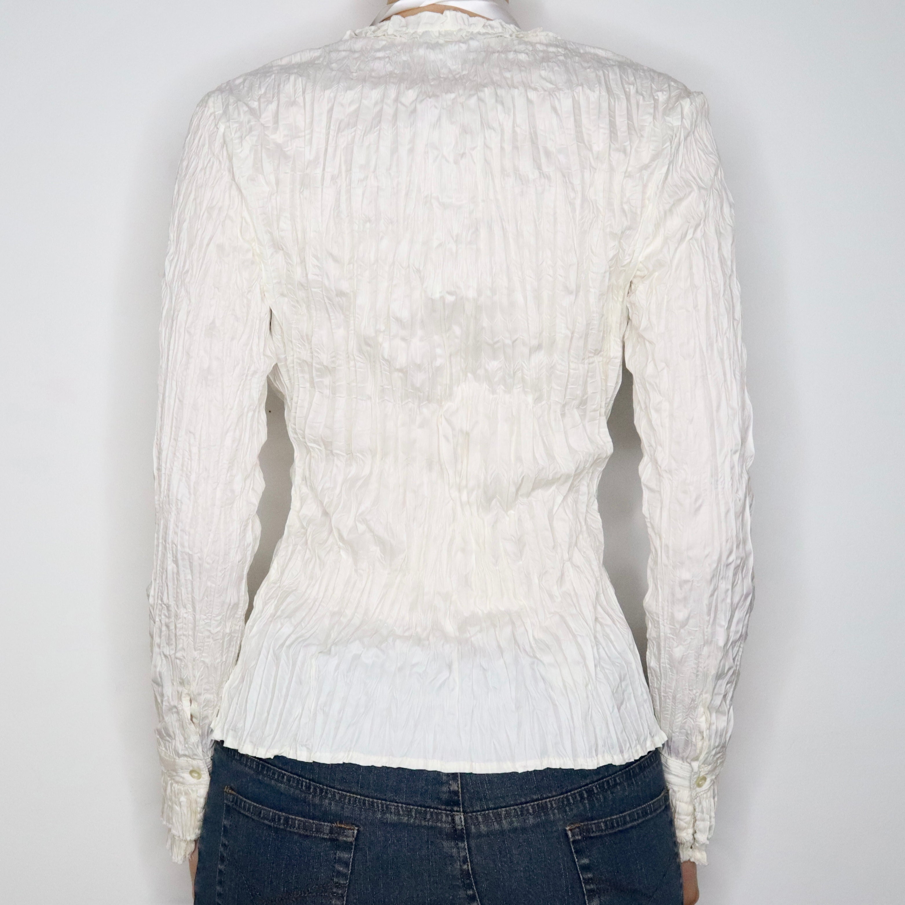 White Pleated Button Up Blouse (S-M) 