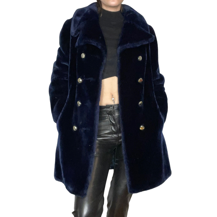 vintage navy blue fur coat