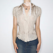 Beige Silk Button Up Blouse (Medium) 