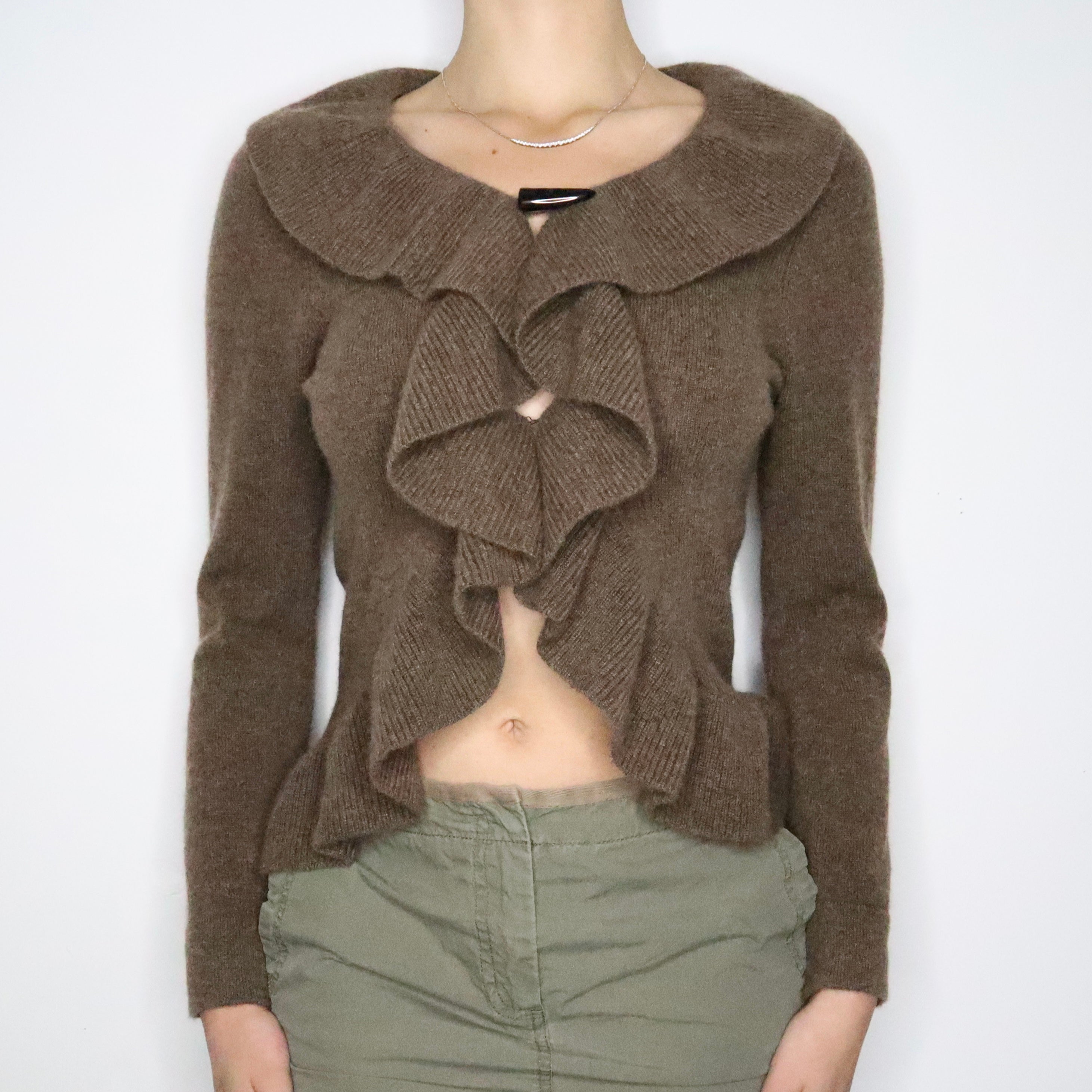Brown Cashmere Ruffle Cardigan (S-M)