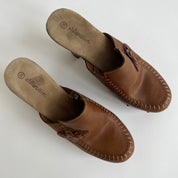 Y2K brown leather mule heels 8.5
