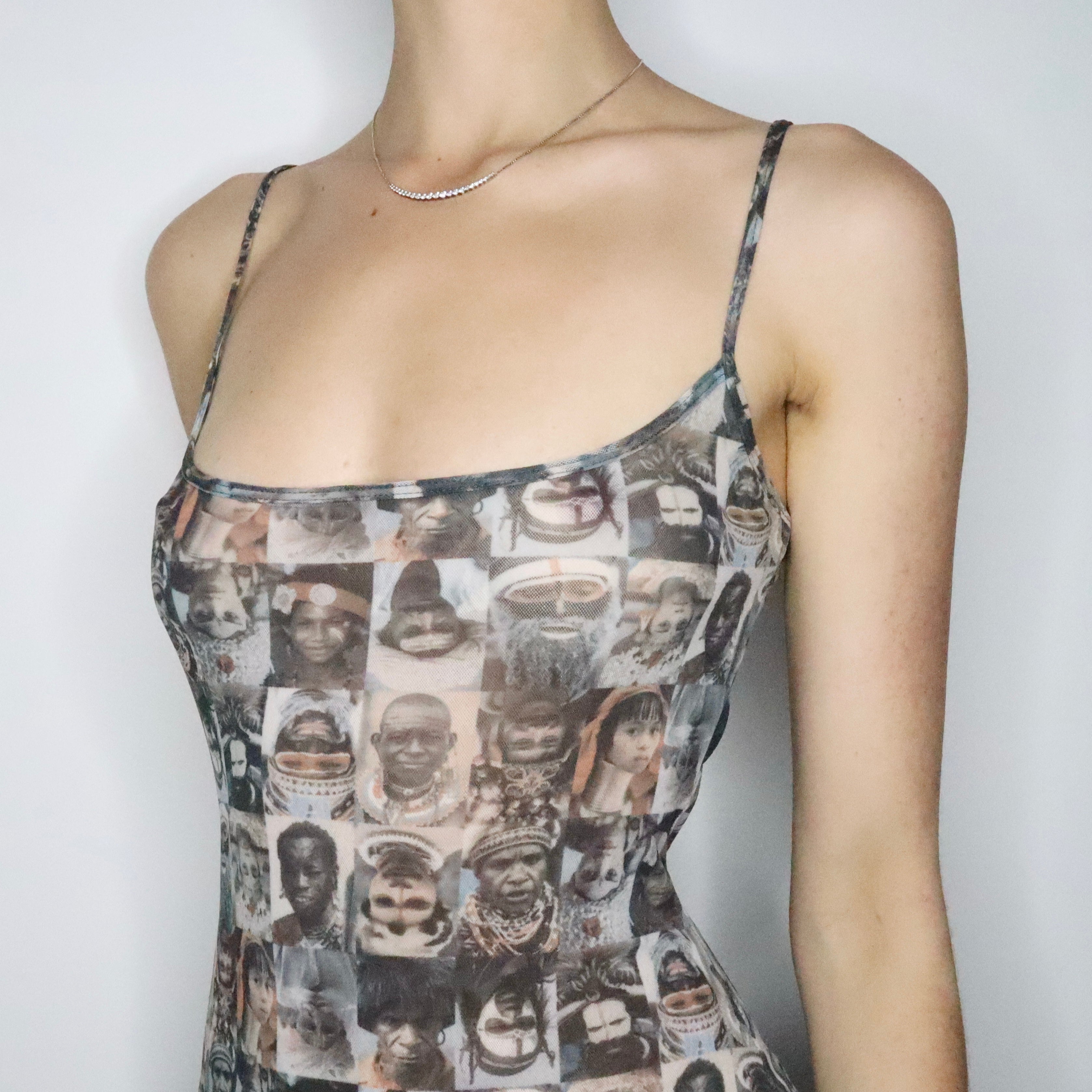 French Graphic Mesh Maxi Dress (M-L)