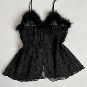 Vintage sheer cami with faux fur trim (XL)