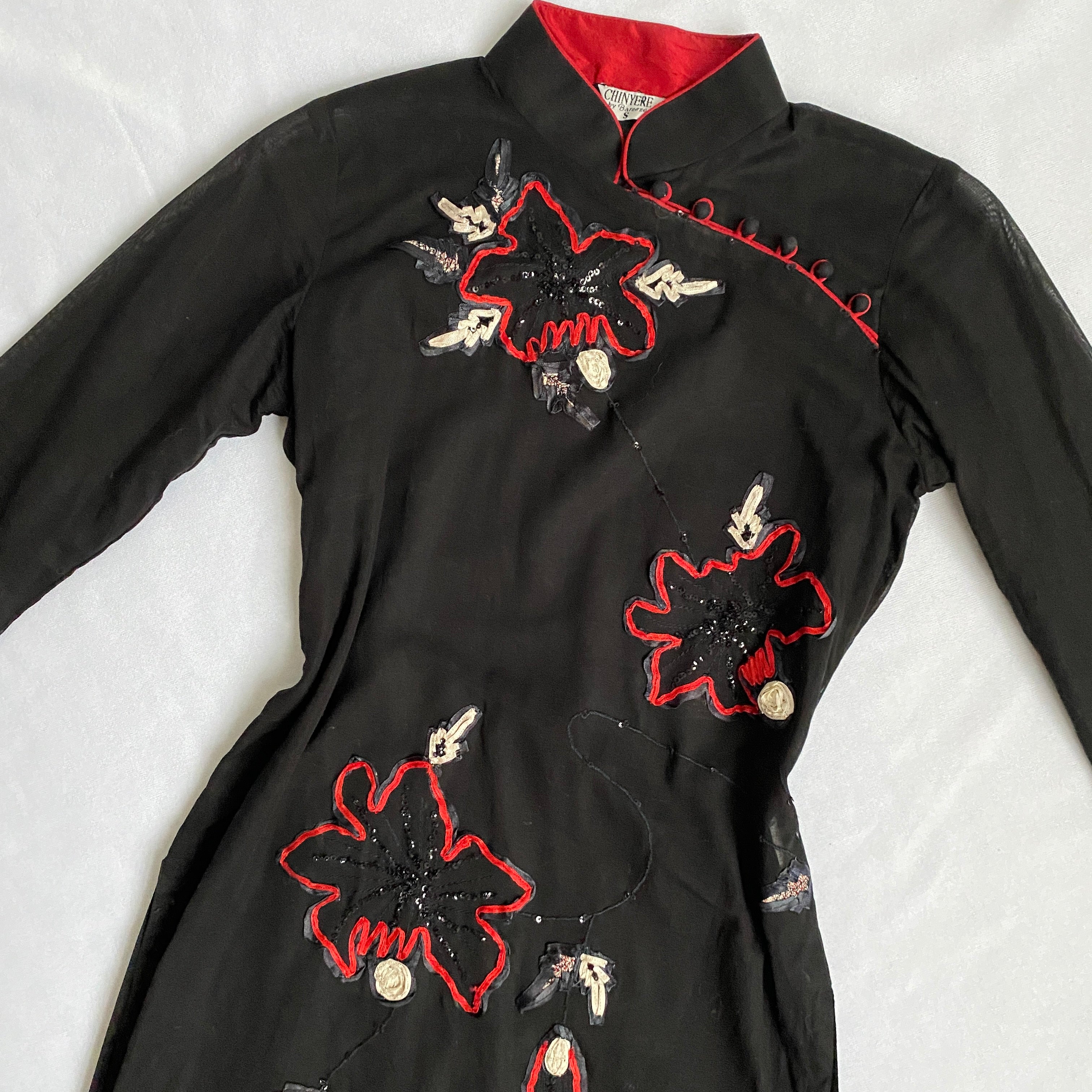 Sheer embroidered cheongsam dress