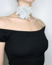 Pale Blue Silk Flower Choker 
