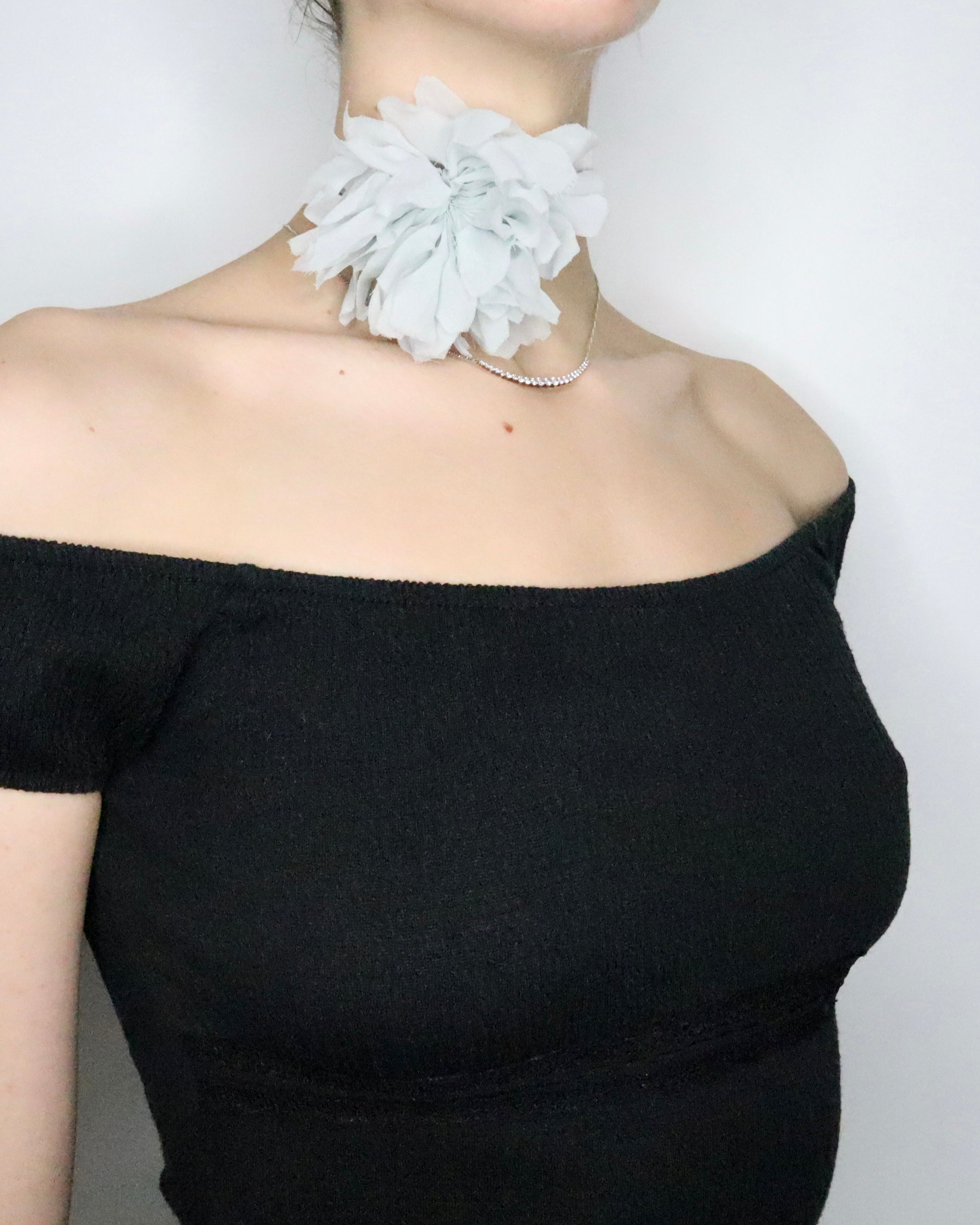 Pale Blue Silk Flower Choker 