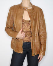 Brown Leather Moto Jacket (M-L) 