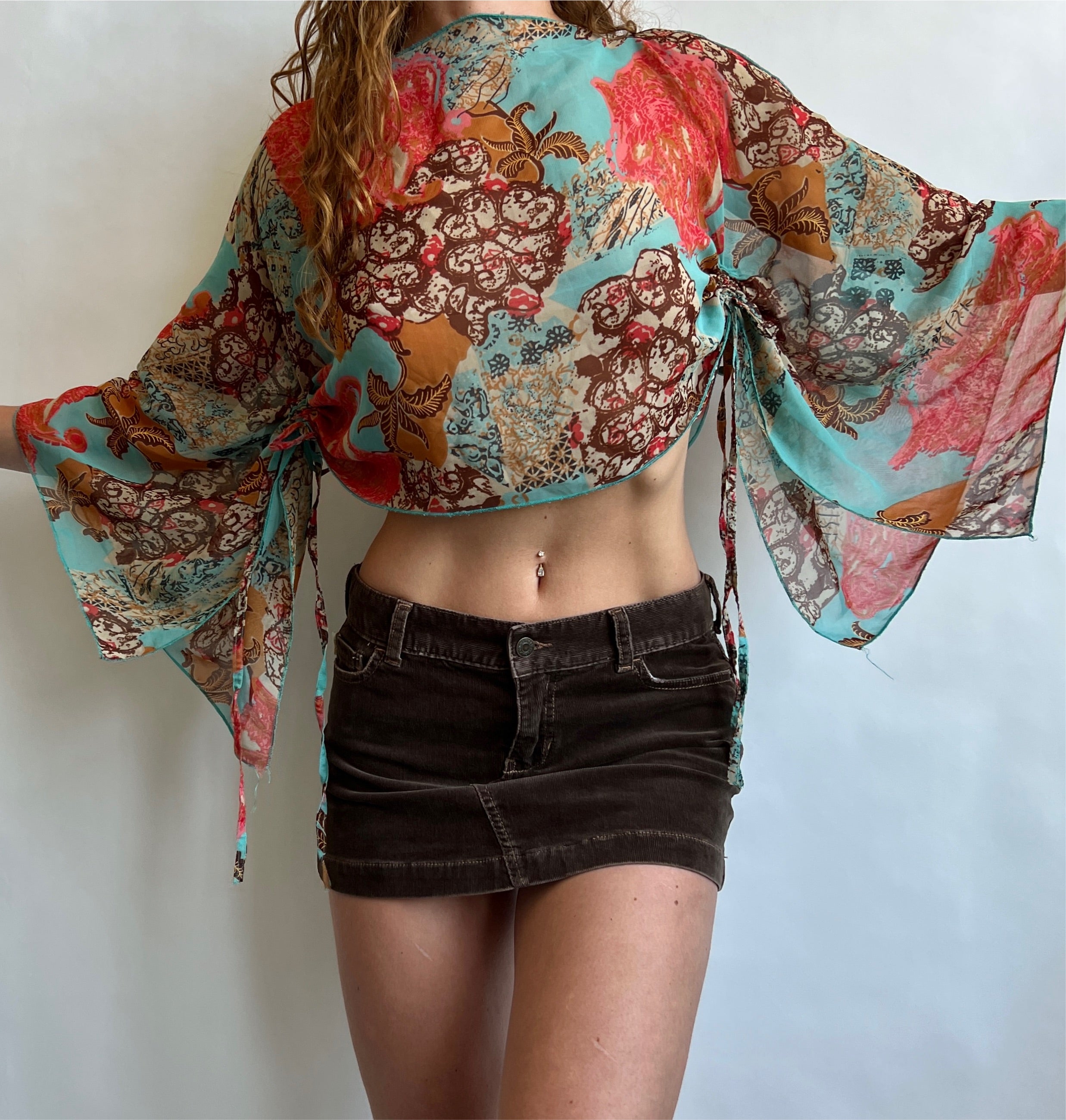 00s print sheer cape top