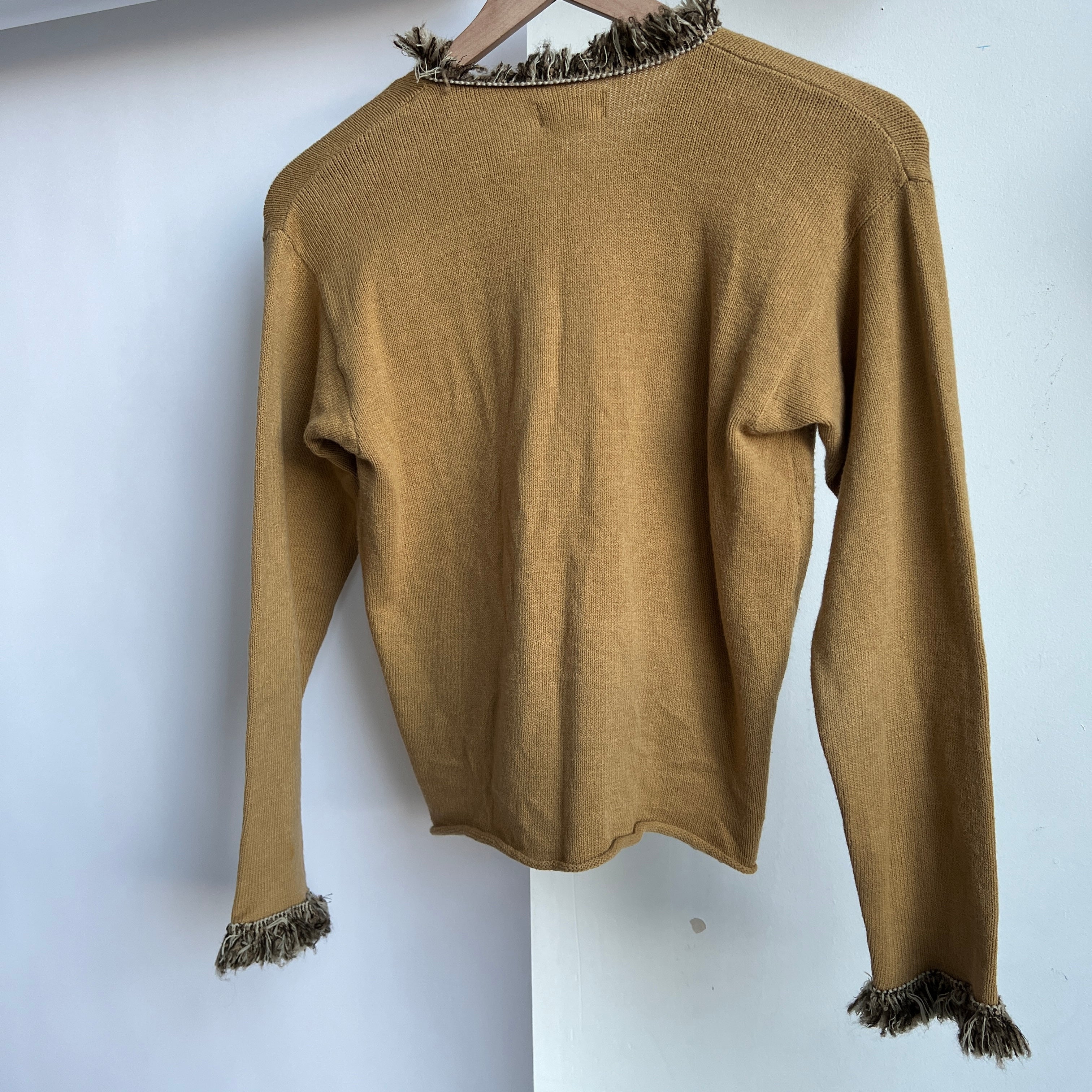 Vintage tan cardigan fringe trim