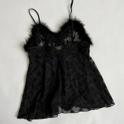 Vintage sheer cami with faux fur trim (XL)